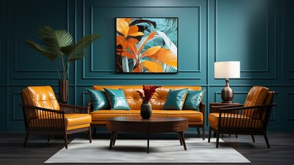 Modernes Wohnzimmer: Stilvoller Sessel, Sofa und Kunstwerke