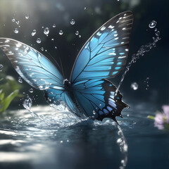 Butterfly in the water. 3D illustration. 3D rendering.