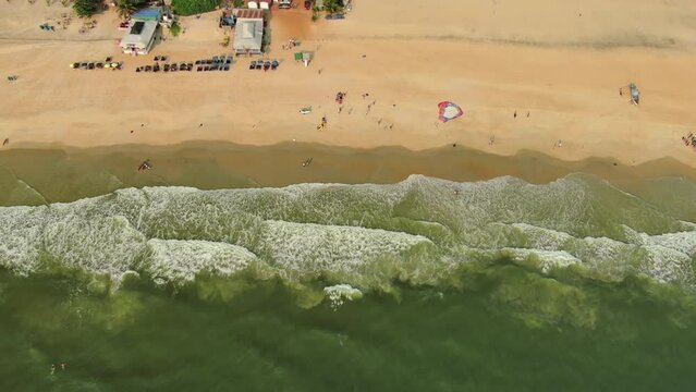 Goa, India: Aerial view of famous Indian summer resort by Arabian Sea, southern part of region with beaches Mobor, Betul and Cavelossim beach - landscape panorama of South Asia from above