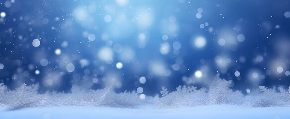 Naklejka premium An ethereal array of snowflakes, each edged with crystalline detail, highlighted against a deep sapphire sky adorned with bokeh. generative AI