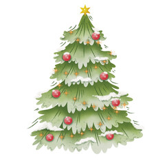 Chirstmas tree watercolour with snow