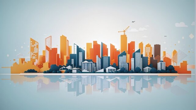 Building business illustrations for background. Real estate business background. Abstract, Building Exterior, Urban Skyline, Cityscape Banner design background. Realty Sector Impressions