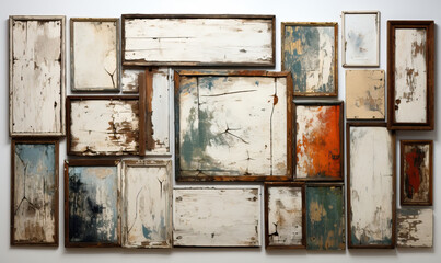 Old empty frames on a white background.