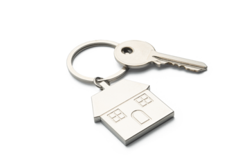 Buying a house concept: house shaped keychain isolated on white background