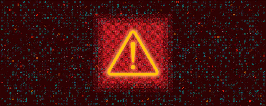 Danger sign. Hacked system or cyber attack. Vector illustration.