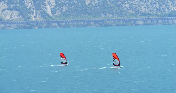 Extreme Water Sports Wind sufring  at Lake Garda Summer time 