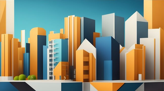 Building business illustrations for background. Real estate business background. Abstract, Building Exterior, Urban Skyline, Cityscape Banner design background. Architectural Dreamscape