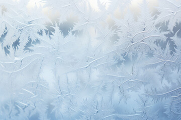 Fototapeta na wymiar A frost pattern on a windowpane. Ice crystals or cold winter background. Generative AI