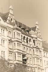 Vienna, Austria - street view. Austria architecture. Old postcard style - vintage paper sepia tone retro style.
