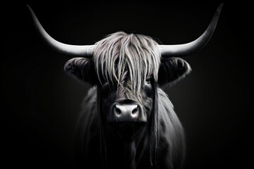 Horn animal scottish cow cattle scotland bull brown highland nature mammal hairy - obrazy, fototapety, plakaty