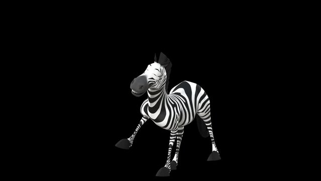 3D Animated Black And White Striped 3D Zebra Dancing With Crossed Legs Moves On A Loop While Closing Its Eyes In Joy Against A Transparent Background