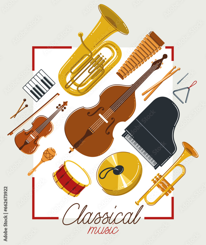 Canvas Prints classical music instruments poster vector flat style illustration, classic orchestra acoustic flyer 