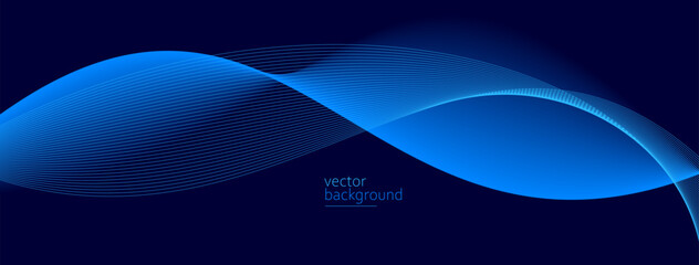 Smooth flow of wavy shape with gradient vector abstract background, dark blue design curve line energy motion, relaxing music sound or technology.