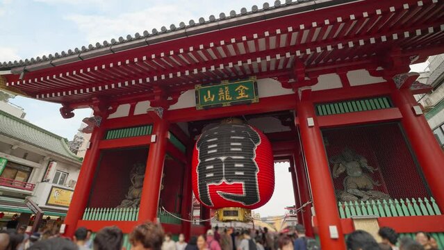Kaminarimon gate at Senso-ji temple in Asakusa, Taito District, Tokyo, Japan. This gate is very popular among tourists. The most famous temple in tokyo