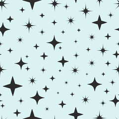 Vector Seamless Pattern.Shining Stars.Starry Sky. Space Background in Minimal Trendy Style. Geometric Abstract Texture with Star Different Shapes.Y2K.Textile Print.Packaging.Paper.Cover.Wrapper.