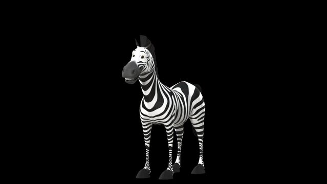 An Ever-Smiling, Drowsy Zebra Gently Lowers As Its Eyes Close, Stricken With Spirited Awakening, Shaking Off Sleep 3D Animation