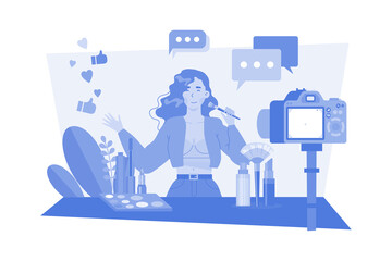 Beauty blogger recording makeup tutorial video for vlog