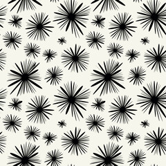 Vector seamless pattern.Monochrome  exploding spots. Modern repeating texture. Fancy starry print. Stylized fireworks for holiday design.