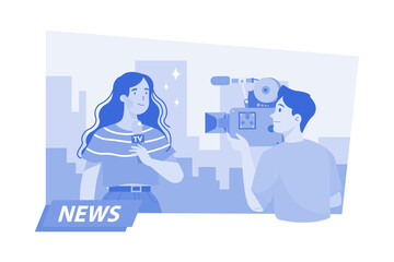 News room, television broadcasting of live streaming reportage