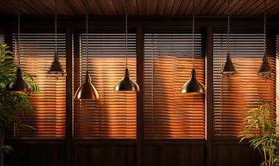 Closed horizontal blinds indoors as a background.