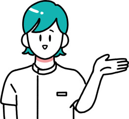 手を差し出し案内する女性看護師のシンプルなイラスト