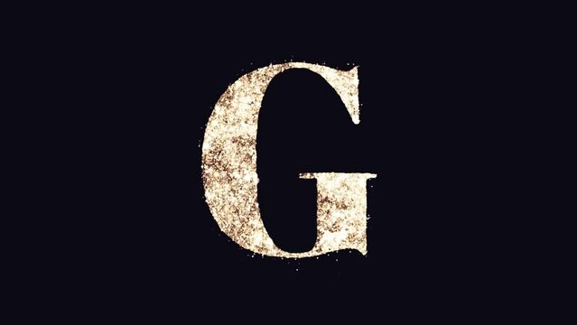 This video features an English alphabet letter 'G' as a logo, with golden and white particles emanating from it, creating a rich and exciting effect.
