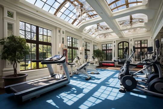 Beautiful gym in large mansion in the New York suburbs