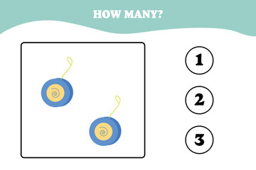 How many yo-yo are there? Educational math game for kids. Printable worksheet design for preschool or elementary kids. Activities for children.