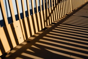 abstract shot of a wooden balcony fence and shadows