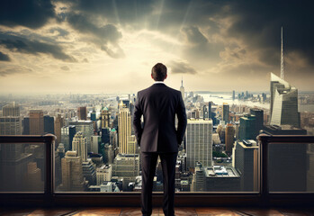 Businessman in suit standing in the city - obrazy, fototapety, plakaty