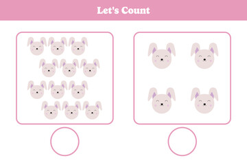 Let's count with rabbit. Educational math game for kids. Printable worksheet design for preschool, kindergarten or elementary students.