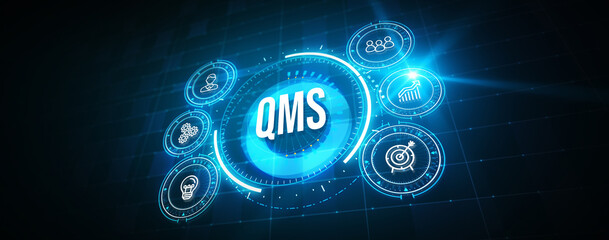 Quality management system business and industrial technology concept. QMS. 3d illustration