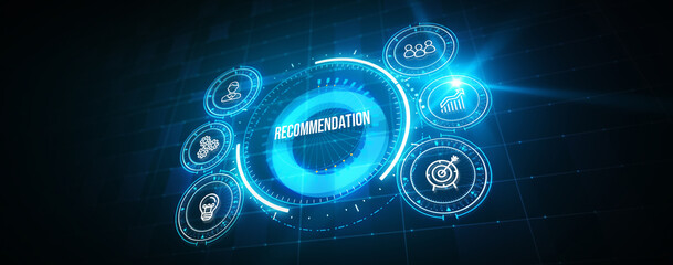 Business, Technology, Internet and network concept. The word Recommendation on the virtual screen. 3d illustration