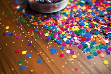 Fototapeta na wymiar a bunch of brightly colored confetti scattered on a table