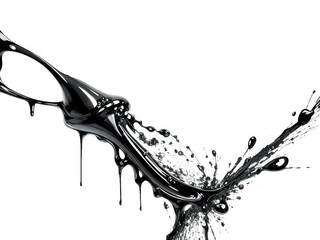 Black oil splash isolated on a white background for copy space
