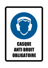 affiche casque anti bruit obligatoire equipement sécurité travail EPI icones rond fond noir
