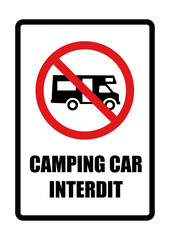 affiche rouge camping car interdit panneau interdiction fond noir barré