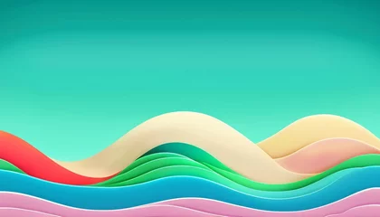 Foto auf Leinwand 3d beach waves, watercolor waves, wavy abstract background, colorful, beach, sea, blue, red, yellow, rainbow, abstract, wallpaper, backdrop © yogia10
