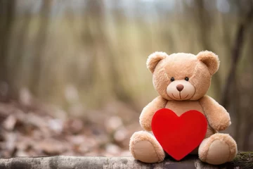 Fotobehang teddy bear with a stitched heart on the © altitudevisual
