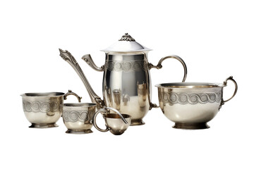 Silver Tableware Collection isolated on transparent background, Generative Ai