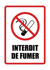 interdit de fumer panneau interdiction fond rouge barr&eacute;