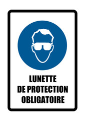 lunette de protection obligatoire equipement sécurité travail EPI icones rond et fond bleu et noir