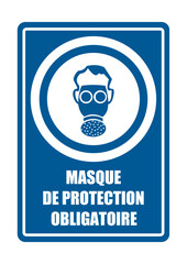 masque gaz respiration obligatoire equipement sécurité travail EPI icones rond et fond bleu