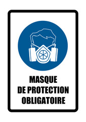 masque respiratoire gaz obligatoire equipement sécurité travail EPI icones rond et fond bleu et noir