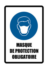 masque obligatoire equipement sécurité travail EPI icones rond et fond bleu et noir