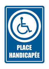 place handicap&eacute;e obligatoire equipement s&eacute;curit&eacute; travail EPI icones rond et fond bleu