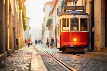 Foto op Canvas funicular on city streets in background of tourist. Travel concept of vacation and holiday.  © cwa