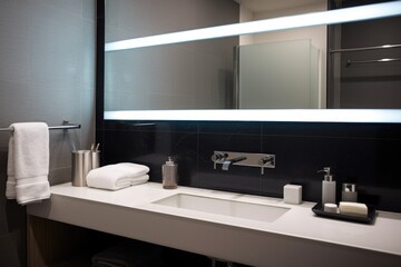 Fototapeta na wymiar a minimalist business-suite bathroom with amenities
