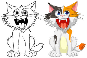 Ferocious Cat Outline Cartoon