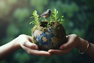 Our planet is in our hands. Save our beautiful green planet Earth, nature and ecosystem. Ecological concept